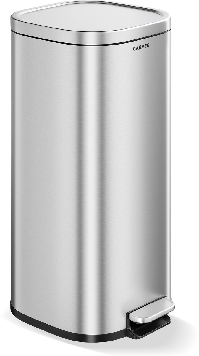 Prullenbak RVS 30L Smal - 29x36x59.5cm - Soft Close Deksel - Binnenemmer Uitneembaar - Vingerafdrukvrij - Voor Keuken Badkamer Kantoor - Zilver