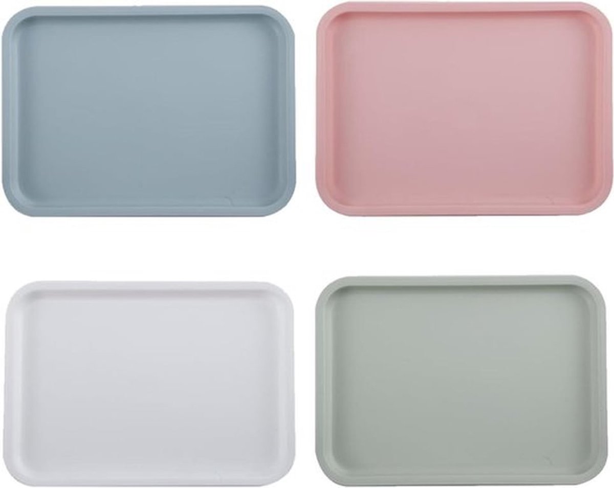 - 4 stuks dienblad rechthoekig - dienblad voedsel serveerschalen - roze groen blauw wit - feesten keuken picknick restaurant - 31 x 23 cm