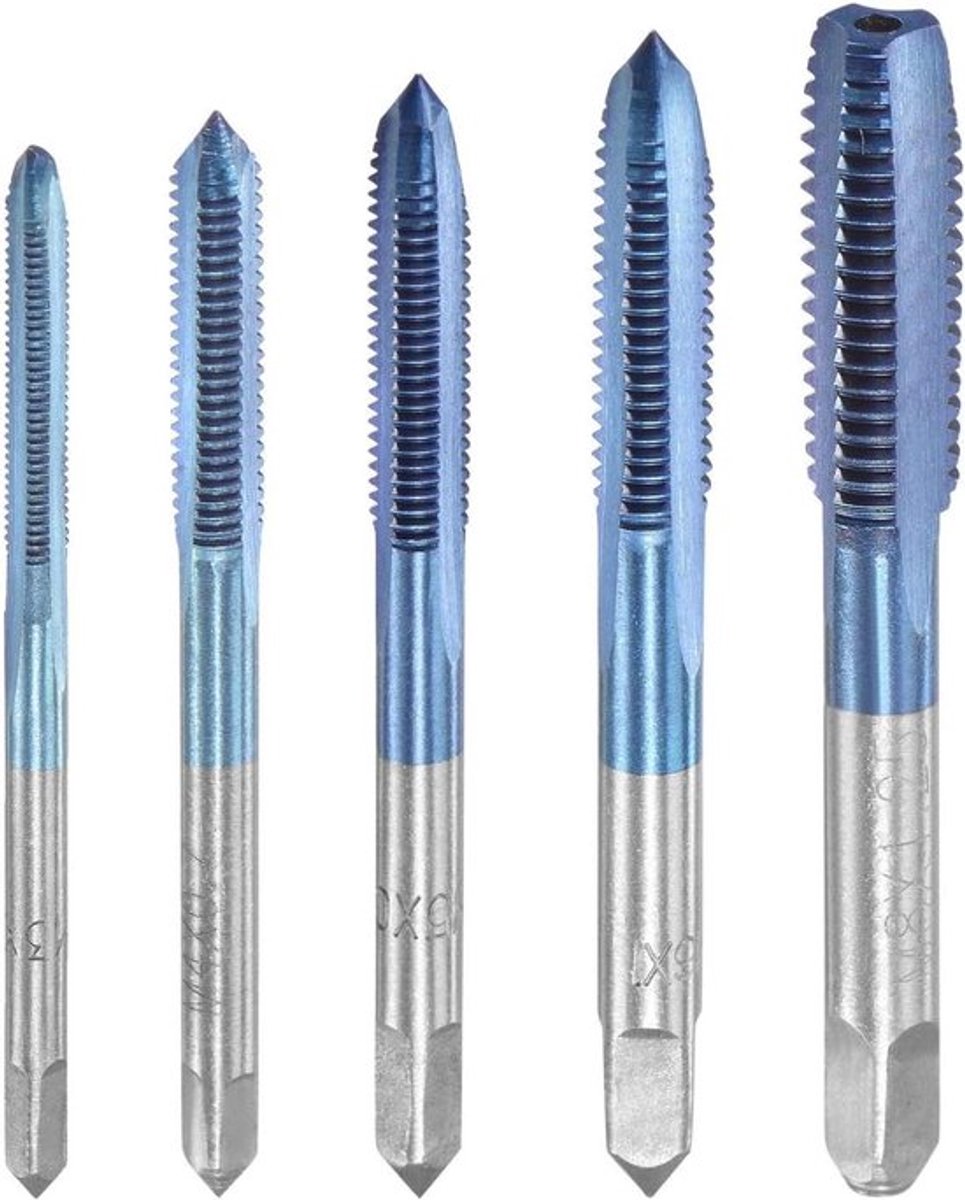 - Hand Draadtap Set - Hoge Snelheid Staal - Rechte Fluiten - Metrische Draad - Schroefkranen - Bluing - 5 stuks - Geschikt voor M3 M4 M5 M6 M8.Types