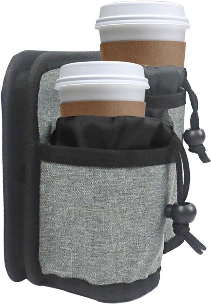 Verstelbare koffersleeve met bekerhouder en scheidingswand voor flessen, ideaal voor handbagage en rolkoffers, perfect voor reizigers en stewardessen, grijs