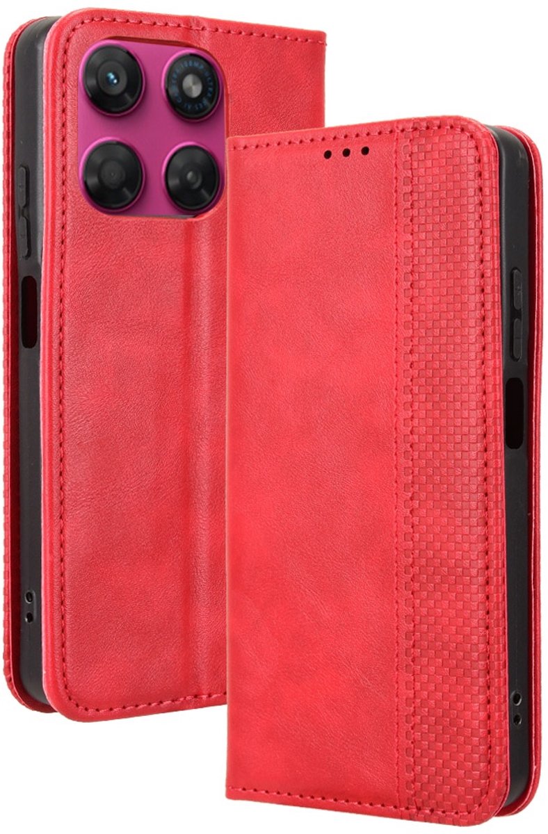 Coverup Hoesje - Geschikt voor Motorola Moto G37 / G37 Power / G47 Hoesje - Coverup Vintage Style Book Case - Rood