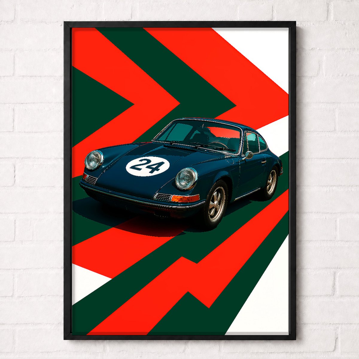 Raceauto Poster - Donkergroene Klassieke Raceauto Nummer 24 - Classic Racing Collection - Posters voor Autoliefhebbers - A1+ 61 x 91,5 cm