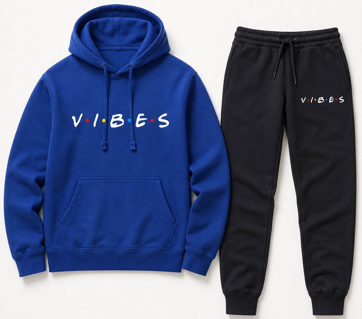 Trainingspak Heren - Joggingpak met Hoodie en Sportbroek - Katoen - Vibes print - Blauw - 4XL