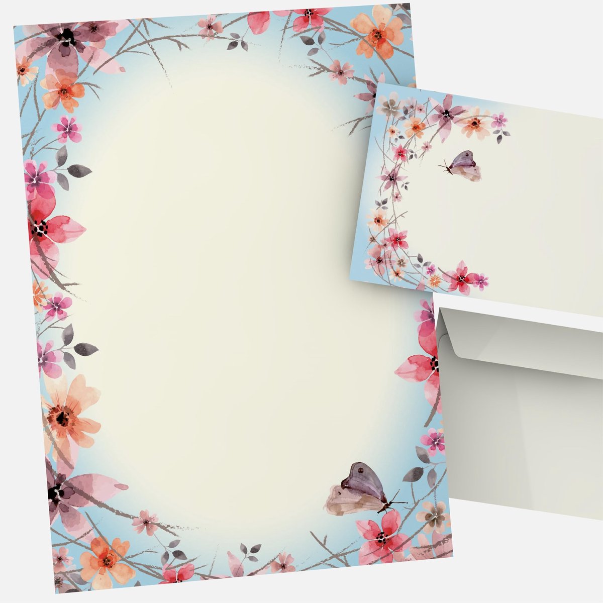 Solidchoice - Set van 50 Vouwpapier en Enveloppen met Bloemenmotief