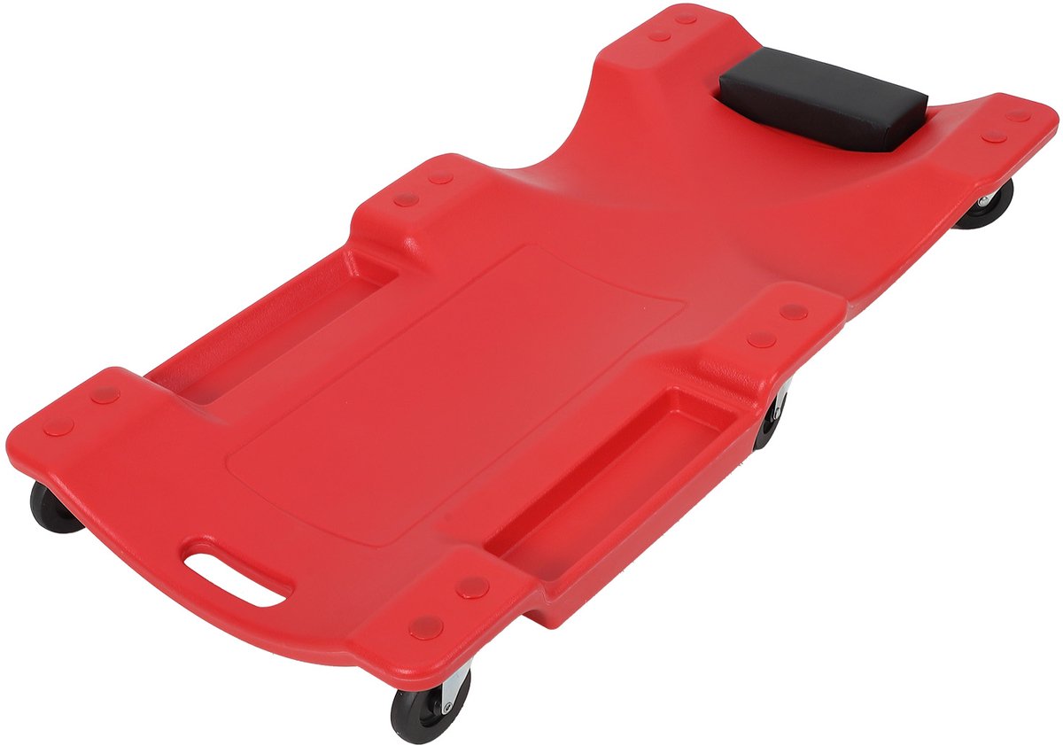 HoerFuriy - Monteurrolbank 102cm - Laag profiel HDPE Garagerolbank - Max 159kg - Met gevoerd hoofdkussen en gereedschapbakken voor autoreparatie - Rood