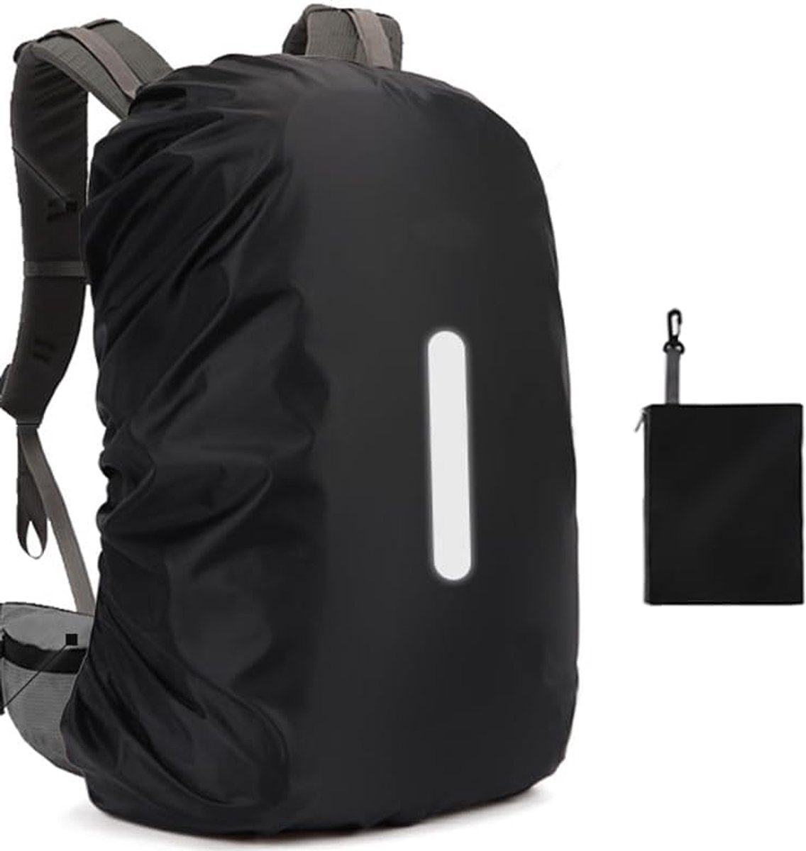 KZQ Regenhoes voor rugzak – Waterdichte hoes met reflecterende strips en opbergvak met ritssluiting; geschikt voor school, wandelen en fietsen (past op rugzakken van 20 tot 45 liter)