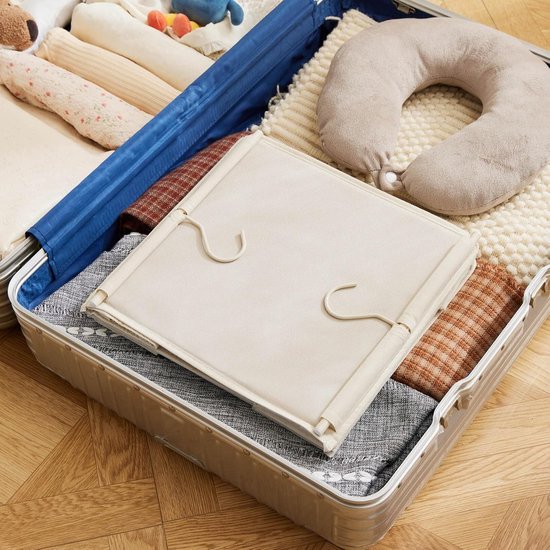 2 Stuks Kleding Organizer Hangend - Garderobe Organizer met 5 Vakken en Zijvakken - Opvouwbare Hangende Opberger voor Kleding, Schoenen en Accessoires - Beige — afbeelding 3