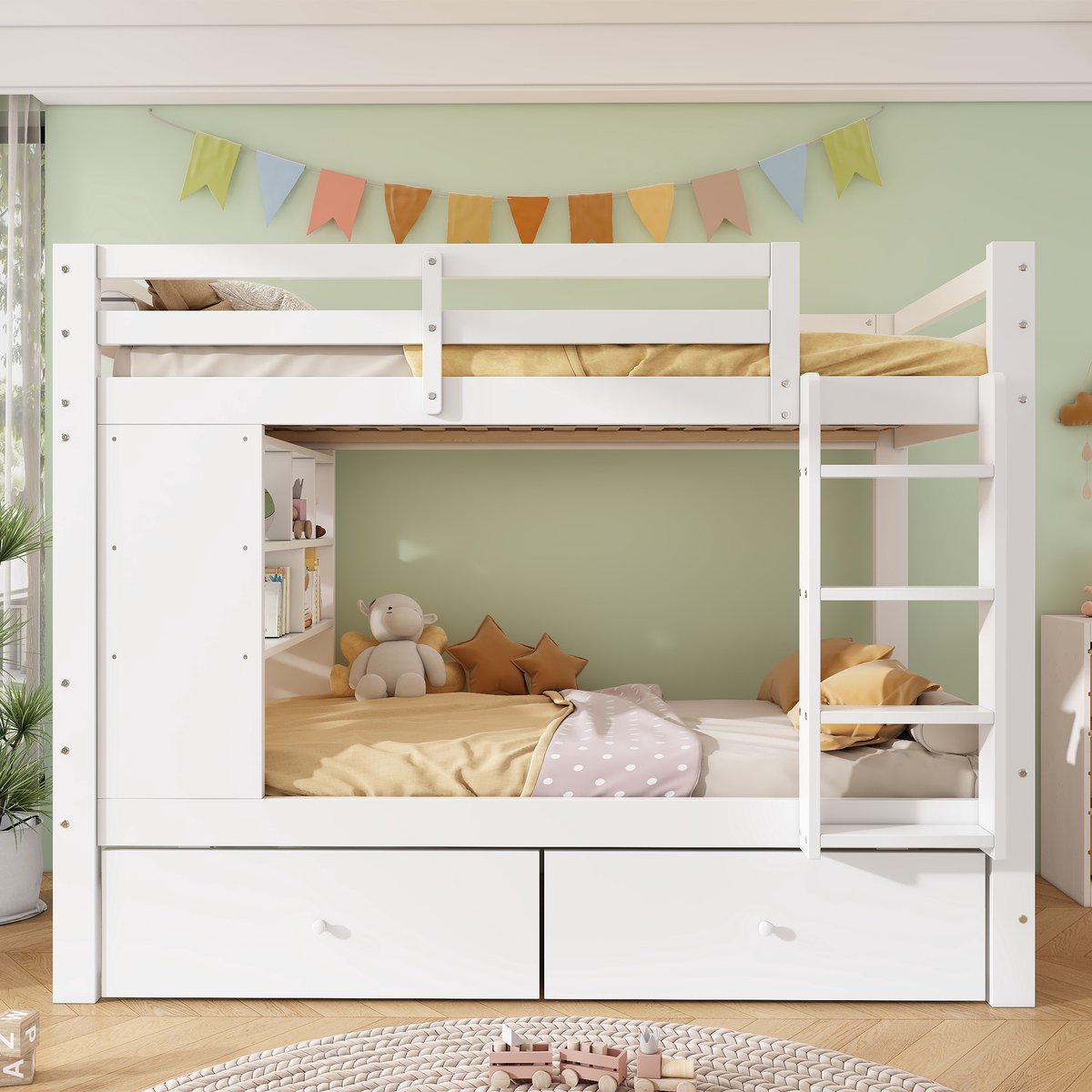Sweiko Stapelbed - 90 x 200 cm - 2 lades - Open plank - Kinderbed - Wit