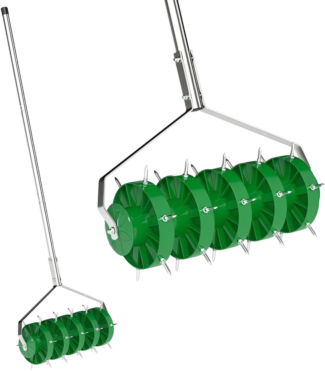 Gazonbeluchter met afneembare handgreep – set van 3 – handmatige gazonbeluchter – 45 x 21 x 140 cm – donkergroen