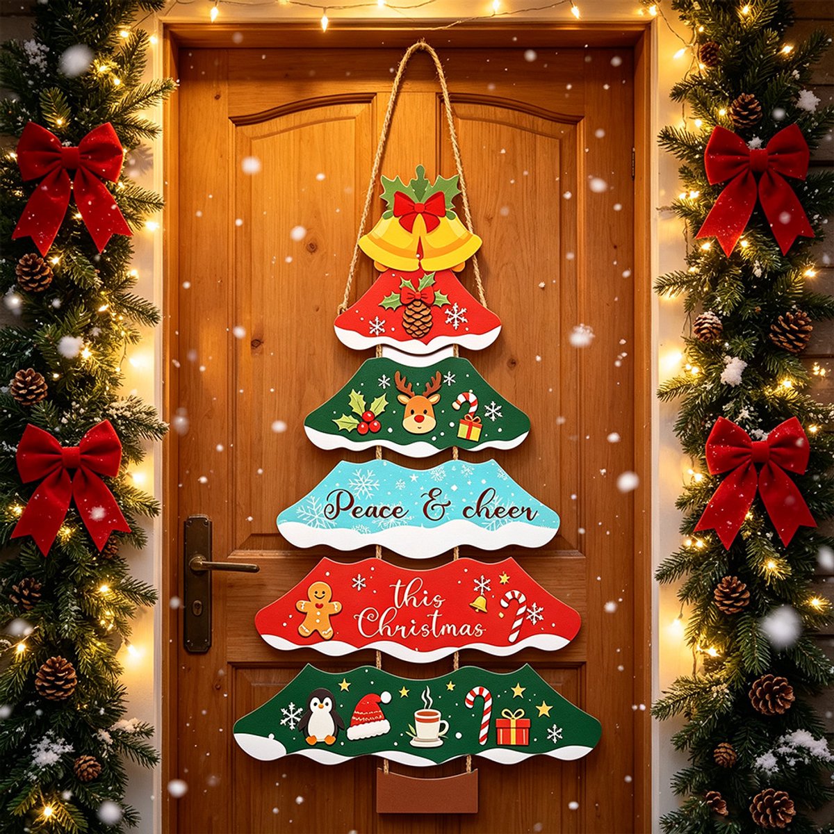 Kerstdeurhanger Papieren Kerstboom – Kerstdecoratie voor Deur en Muur – Met Lint en Plakpunten – Feestversiering voor Huis, Winkel en Feest – 1 Stuks