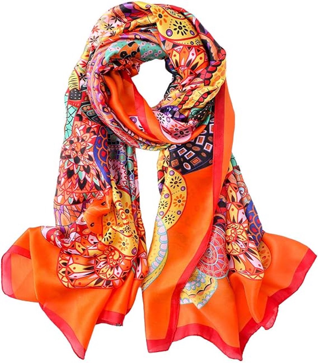 Elegante Lange Satijnen Sjaal voor Dames - 90 x 180 cm Moerbeizijde - Zonbescherming met Wikkelprint