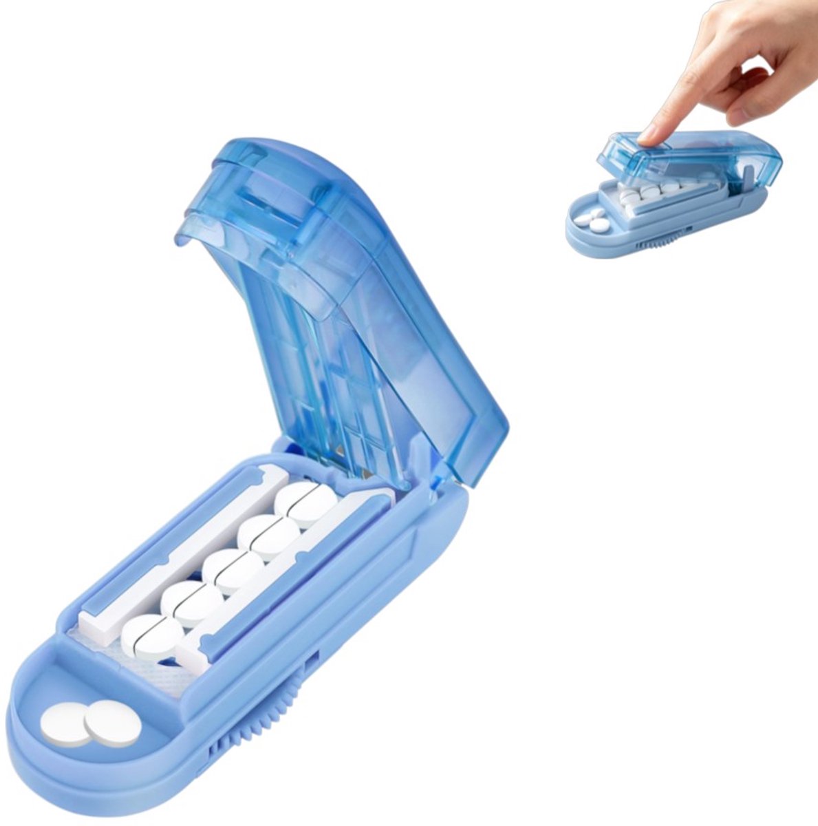 Blauwe pillensnijder - Snijbestendige handpillensnijder - Verstelbare pillensnijder - Geschikt voor kleine en micropillen - 10,5*4,5*3,7 cm