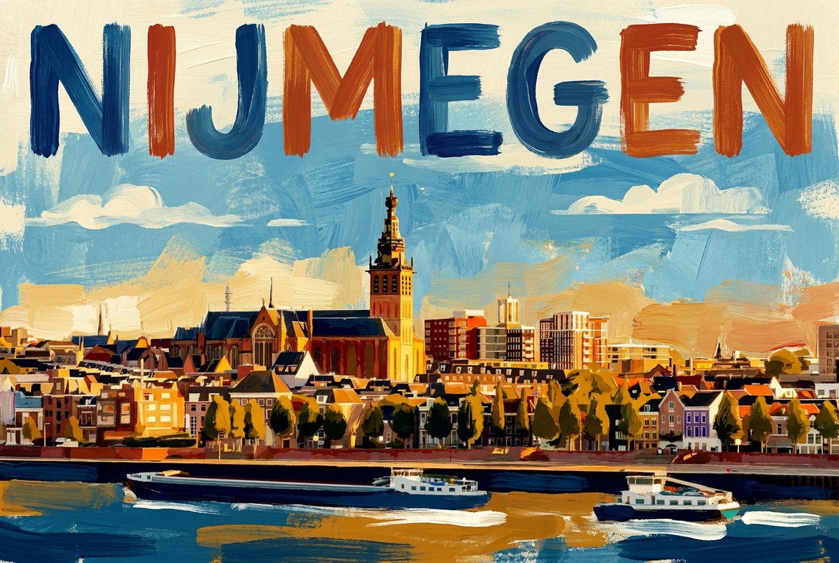 Atelier Iconique Skyline Arnhem Hand-Painted Typography Poster Skylines - Print op Canvas 90x60 cm - Atelier Iconique krachtige grafische postertinten met hoog contrast