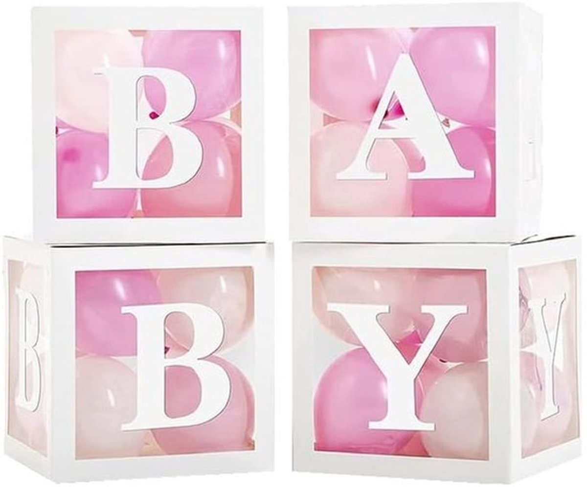 Ballondozen Transparant - Decoratie Voor Babyfeestjes - 4 Stuks - Makkelijk Te Monteren - Herbruikbaar - Afmetingen 30x30x30 cm - Feestdozen