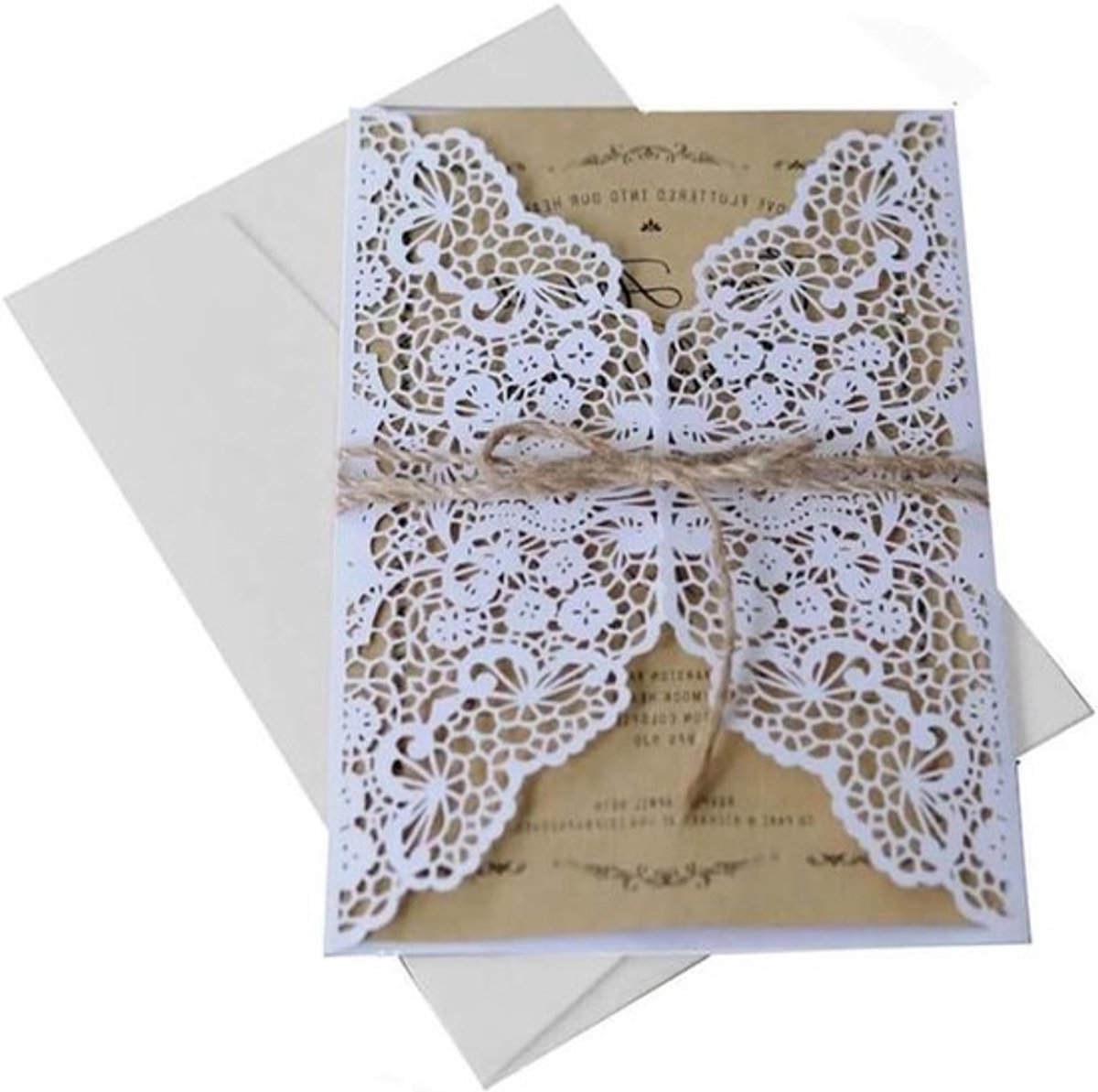 Set van 10 Luxe Huwelijksuitnodigingen, Laser Cut Kaarten met Printbaar Papier en Enveloppen voor Bruiloft, Verloving en Verjaardag