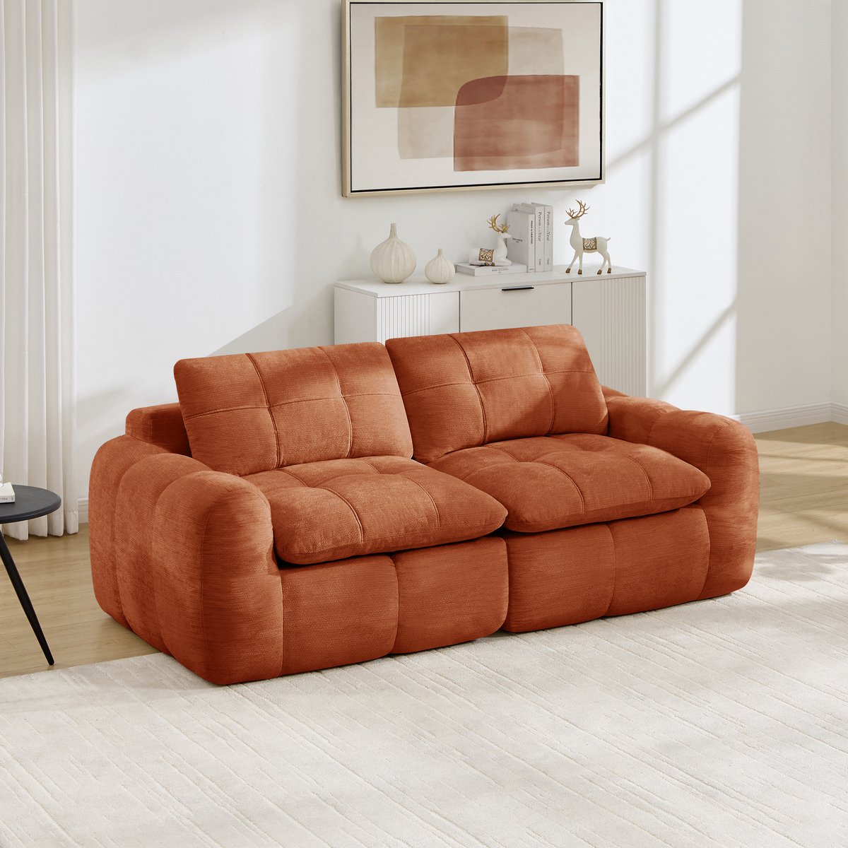HAUSS SPOLE Zitbank - Modulaire 2 Zits Bank - Zonder Montage Met Diepe Zitting - Voor Woonkamer En Slaapkamer - Chenille Oranje