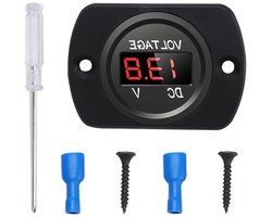 Waterdichte Auto Voltmeter 12V 24V met LED Digitale Display en Montageplaat - Ronde Spanningstester Meter voor Boot Marine Voertuig Motorfiets Vrachtwagen ATV UTV - Rood