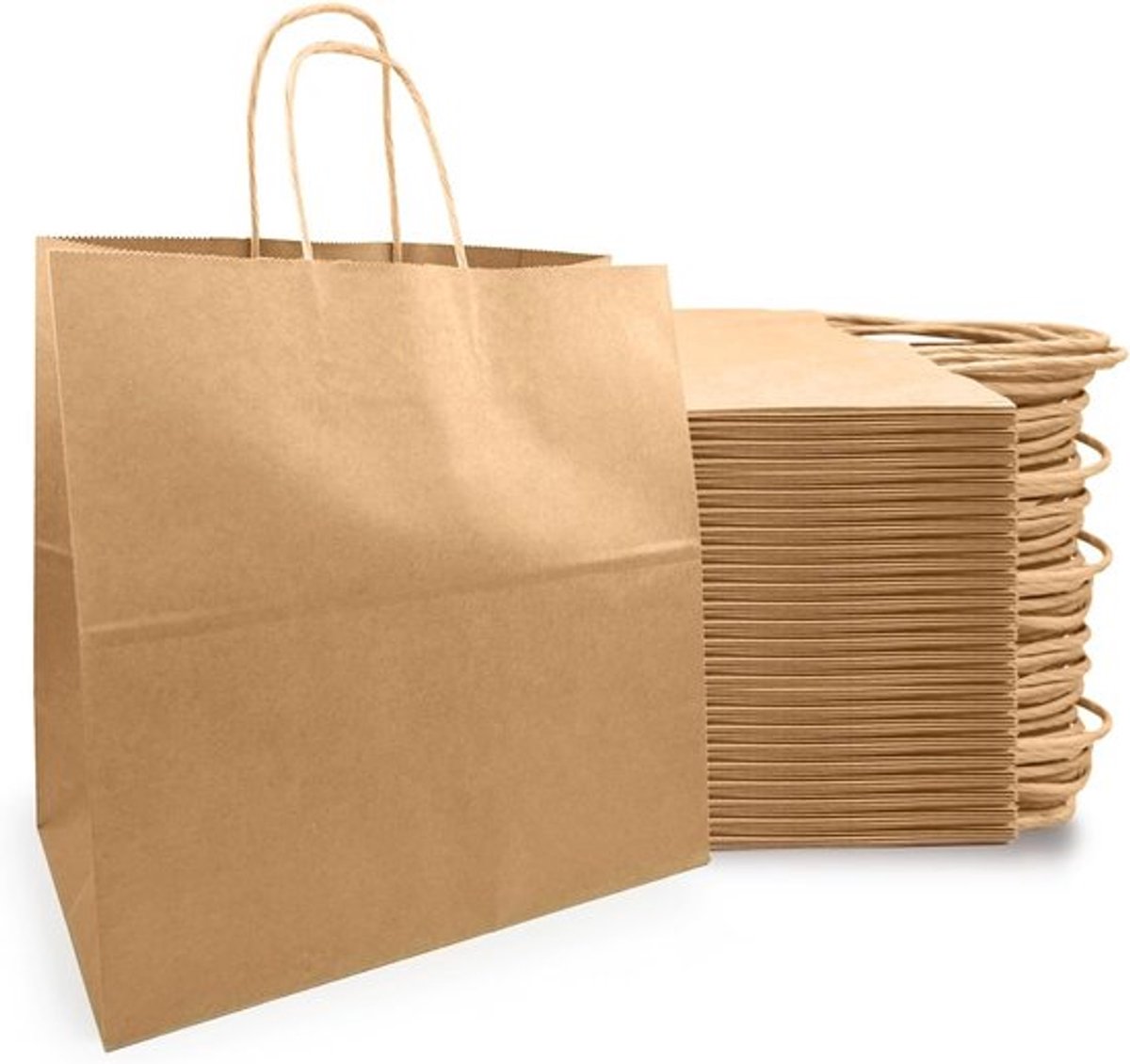 Grote bruine papieren zakken met handvat, 25 stuks, ideaal voor cadeauverpakking en winkeldisplay