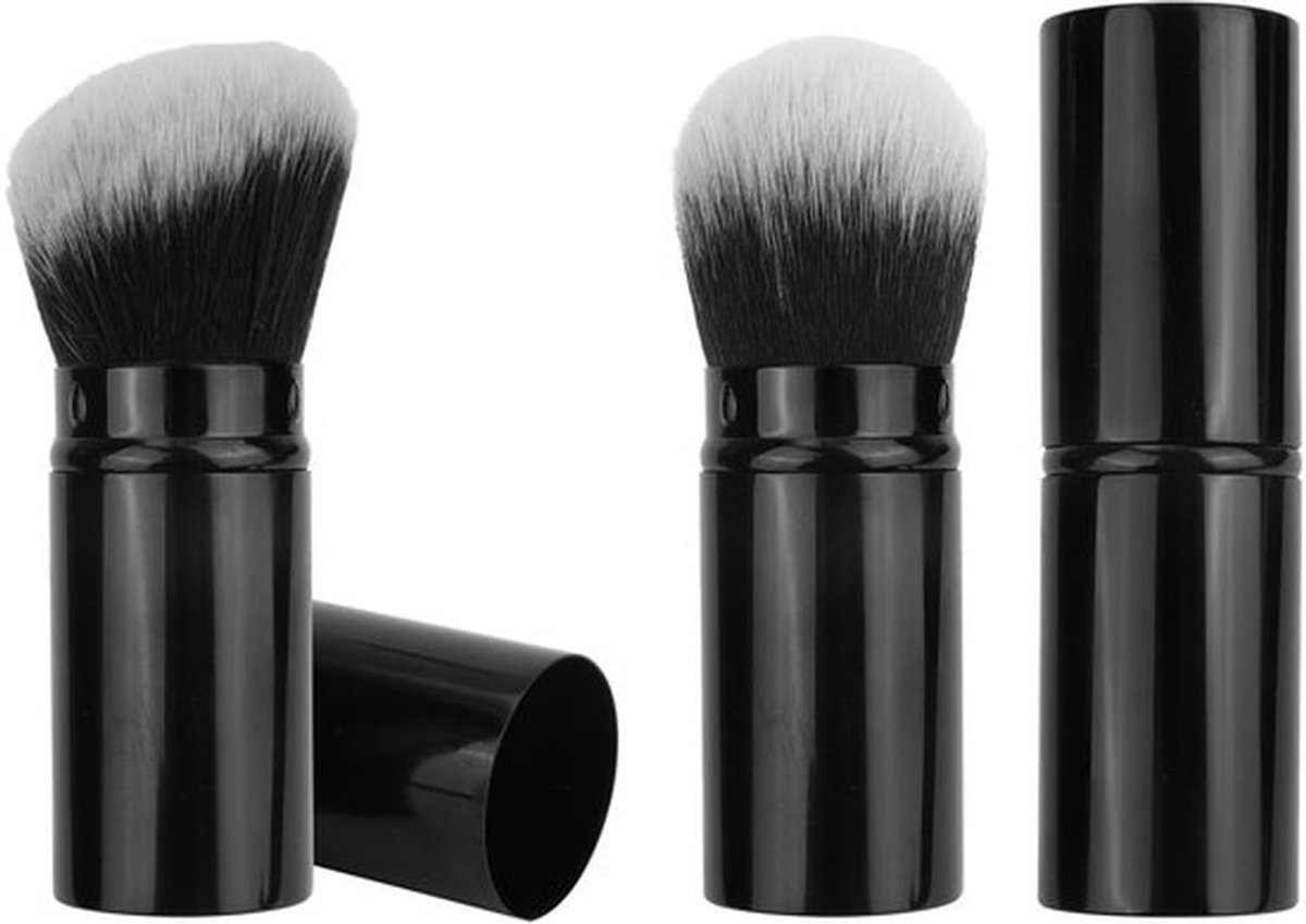 2st Intrekbare Make-Upkwast, Reiskwast Gezichtsblushkwast Gezichtspoederkwast Foundationkwast voor Polijsten Vloeistof Blush Crème Zonnebrandcrème Cosmetica (Schuine Kop + Ronde Kop)