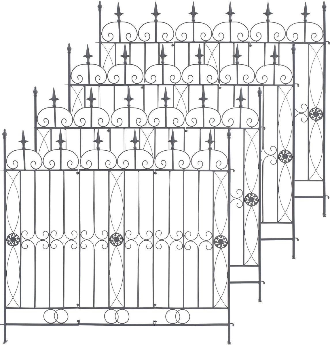 CLP Mangold Tuinhek Set van 4 - Sierhek van Gelakt IJzer - Decoratieve Tuinafscheiding - Modulair Steekheksysteem - 124 x 116 cm - antraciet