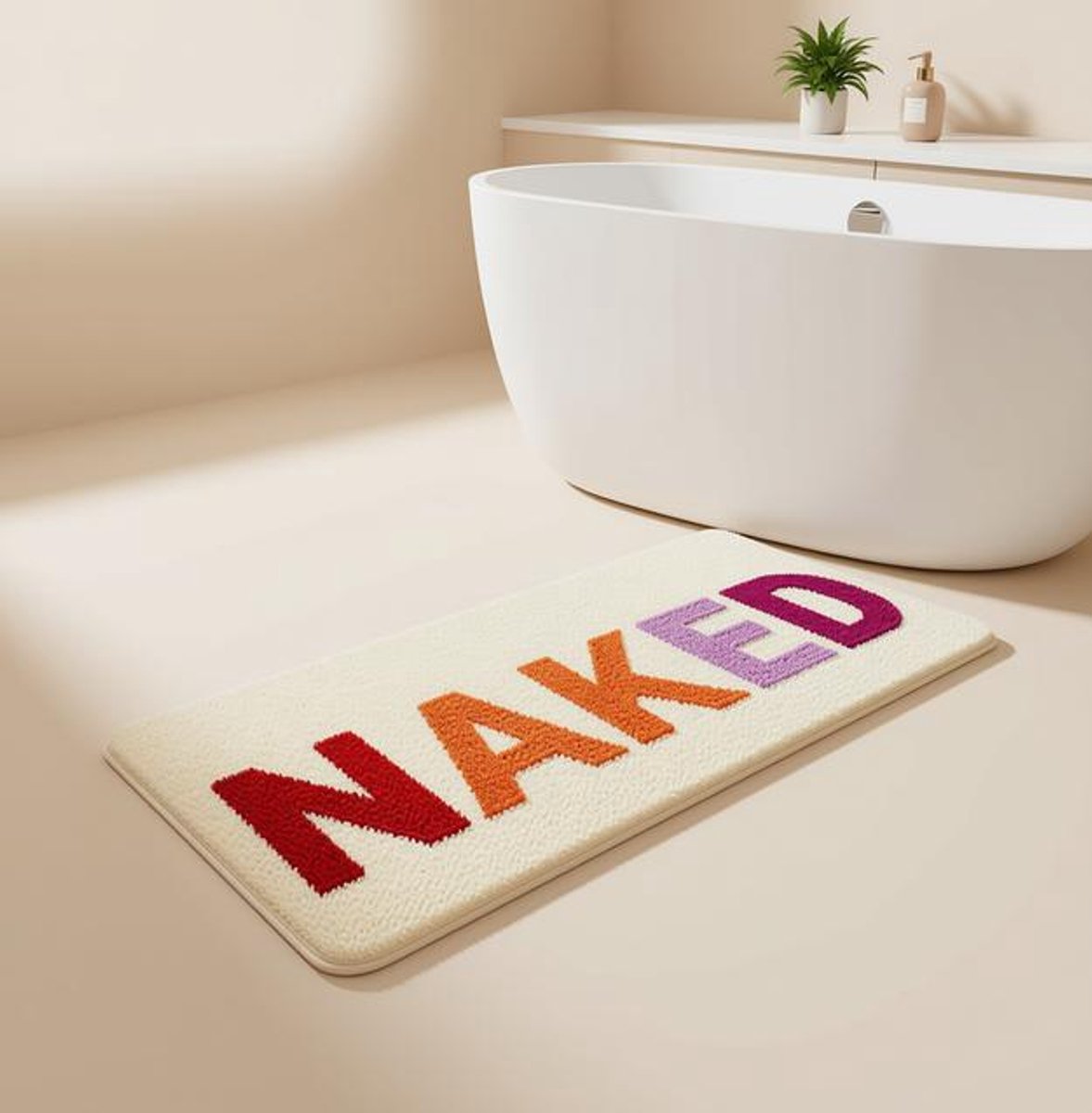 Badkamertapijt 50x80 cm - Antislip Badmat - Wasbaar - Zachte Microvezel Douchemat - Absorberend - Beige met Kleurrijk Design