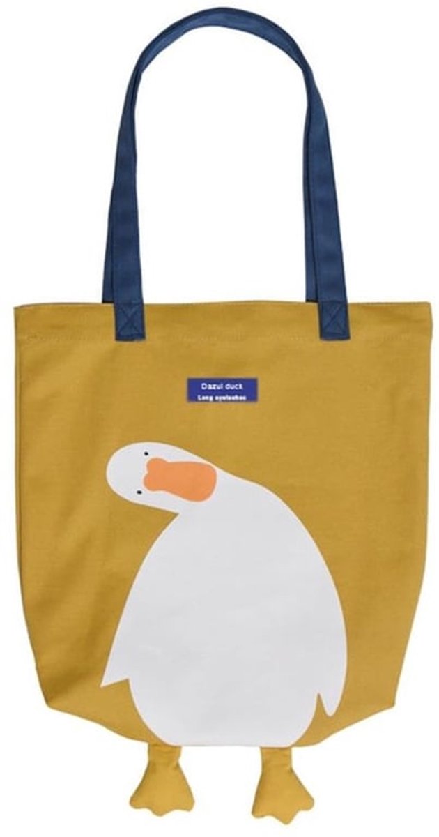 Tote Bag Lichtgewicht - Herbruikbare Boodschappentas - Canvas Shopper - Draagtas met Rits - 3D Eend Ontwerp - Grote Capaciteit