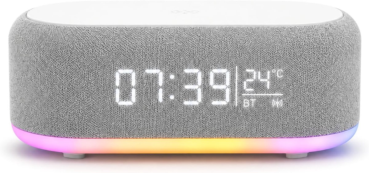 VHV Digitale Wekkerradio - Draadloos Oplader Wekker - Bluetooth Speaker - Oplaadbaar - Multi Color LED - Wekker voor kinderen & volwassenen