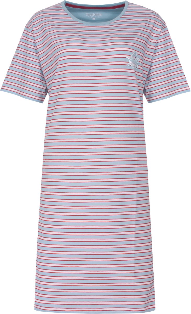 Irresistible Dames Nachthemd - Gestreept - Korte Mouwen - Licht Blauw - Maat 3XL