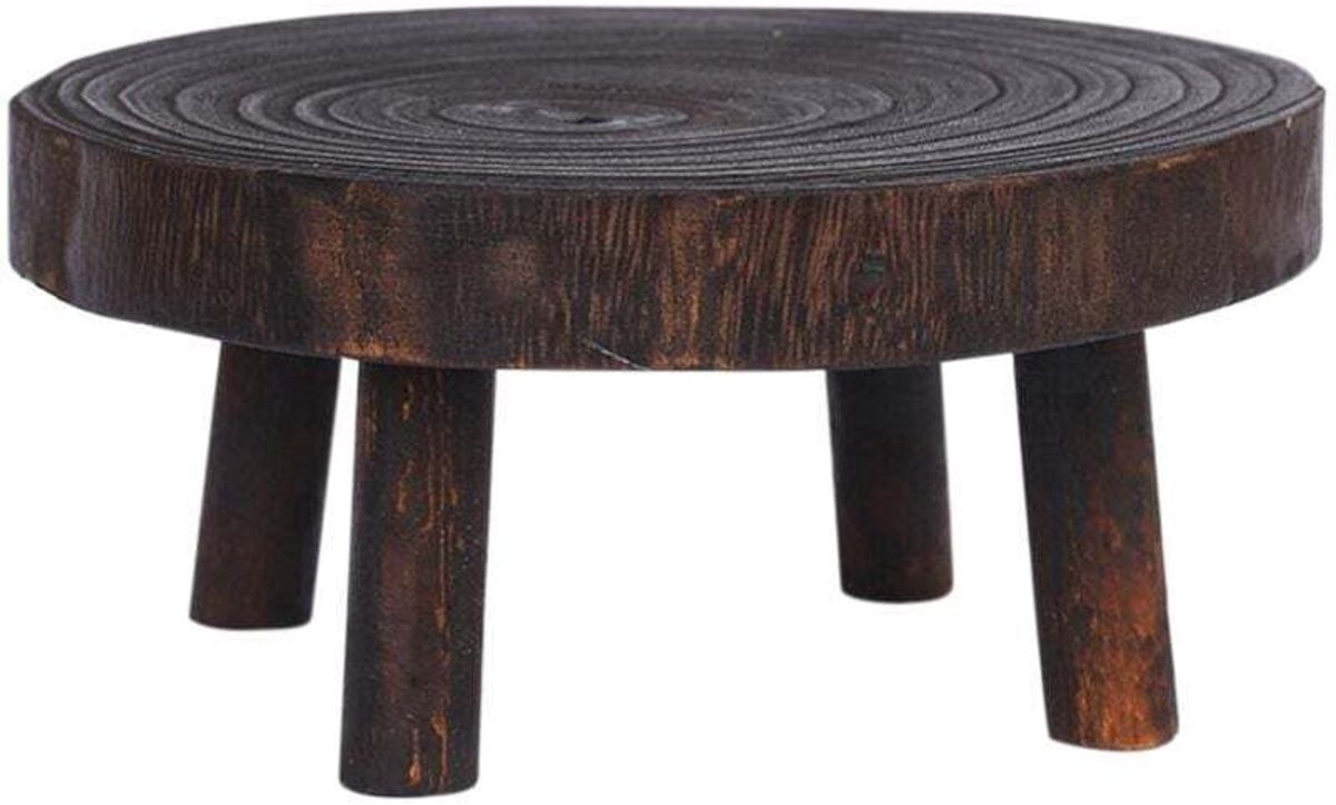 Ronde, decoratieve houten voet, geschikt voor potplanten binnen en buiten.