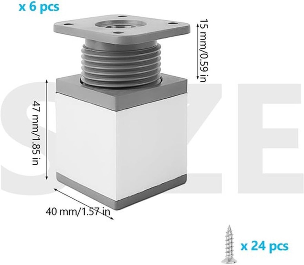 Meubelpoten Verstelbaar - Set van 6 - Aluminiumlegering - Vierkant 40x40x50 mm - Uitbreidbaar 15 mm - Geschikt voor meubels