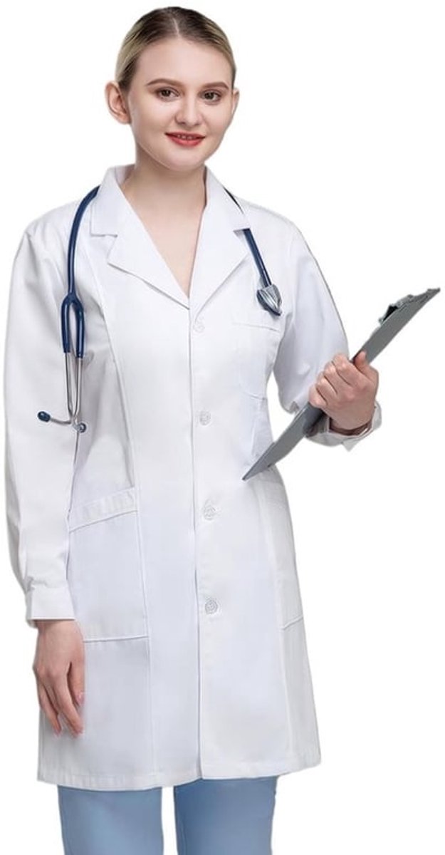 Laboratoriumjas Unisex - Medische Jas met Inkeping Revers - 3 Zakken - Rimpelbestendig - Sneldrogend - 80 cm Lengte