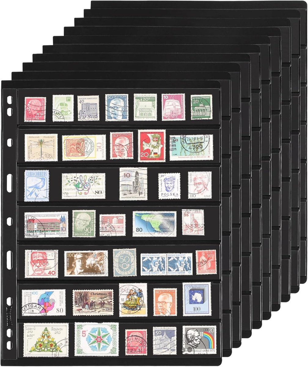 Postzegelalbum - Zwart - 10 vellen - PVC met PET Hoezen - Voor Postzegelverzamelaars