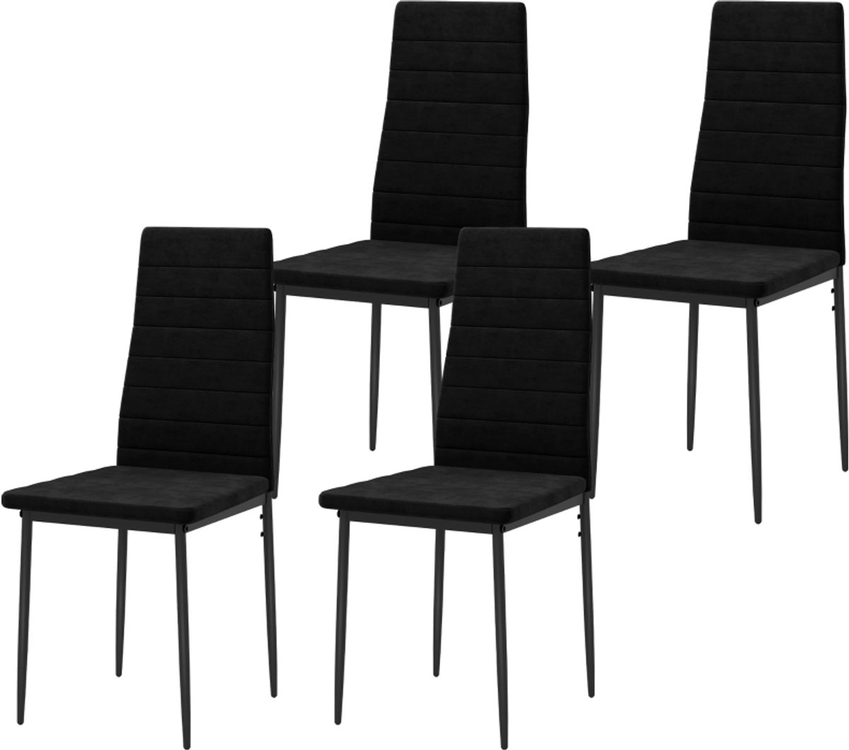 Clruro Eetkamerstoel Set van 4 - 41 x 50 x 97 cm - Armloos met Hoge Rug - Stof/Metaal - Zwart