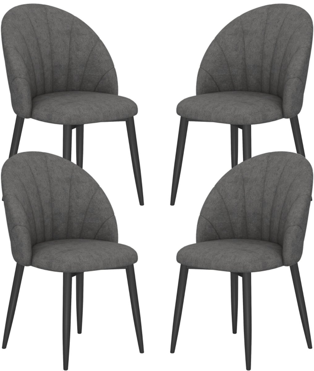 Clruro Keukenstoel Set van 4 - 52 x 54 x 79 cm - Armloos en Ergonomisch - Fluweellook/Staal - Grijs