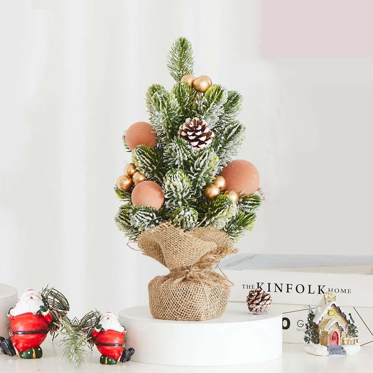 Kleine Kerstboom Decoratie met Verlichting - Goud Ornament - 35 cm - Kunstboom met LED-lampen - Voor Binnen en Kantoor