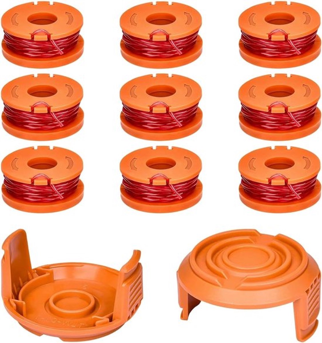 Set van 11 Vervangspoelen voor Grastrimmer, Diameter 1.65 mm, Lengte 3 m, Inclusief 9 Vervangspoelen en 2 Dekselvervangingen voor Grastrimmers, Geschikt voor Tuinonderhoud en Grasmaaien