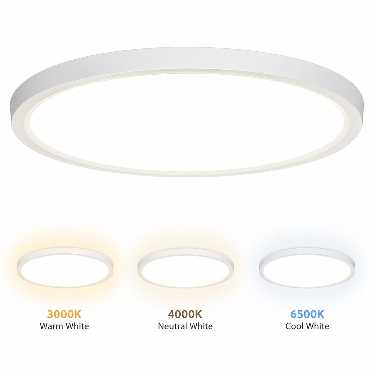Oraymin LED Plafondlamp Rond 24W – Ø30 cm – 3 Lichtkleuren 3000K/4000K/6500K – IP44 – Wit