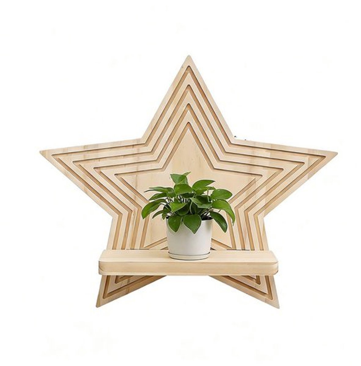 Claoner Wanddecoratie hout - Stervorm - Drijvende stand - Muur bloempot - Ambachtelijk - Huisdecoratie