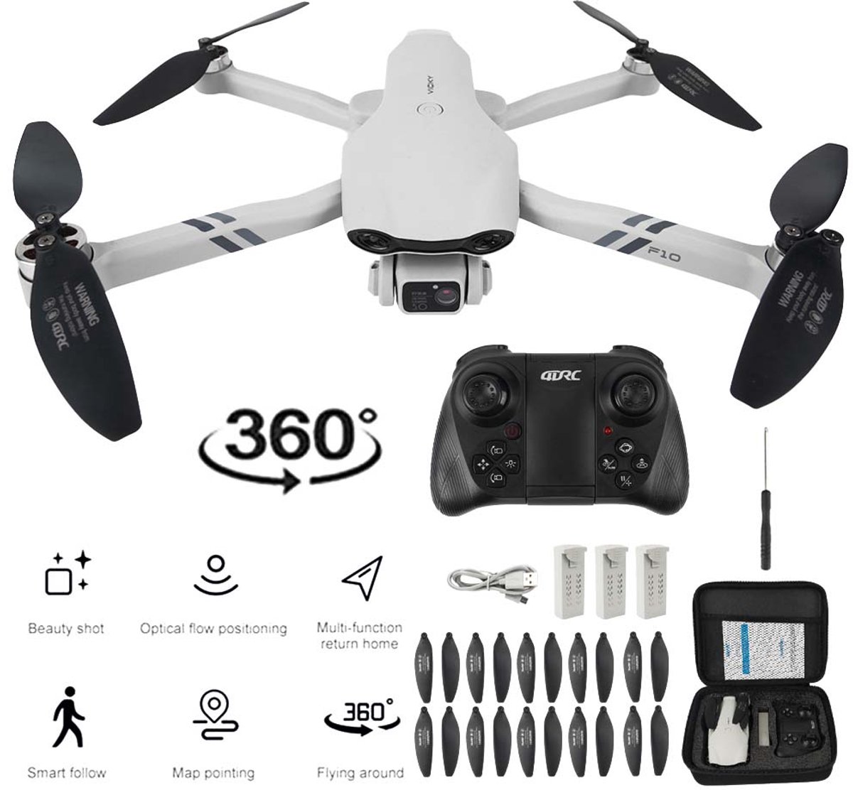 F10 Drone met Camera - Opvouwbare WiFi Drone - Dubbele 480P Camera - Optical Flow Hover - Headless Modus en One-Key Take-Off - 3x 1600mAh Accu - Voor Foto, Video en Recreatief Vliegen thumbnail 6