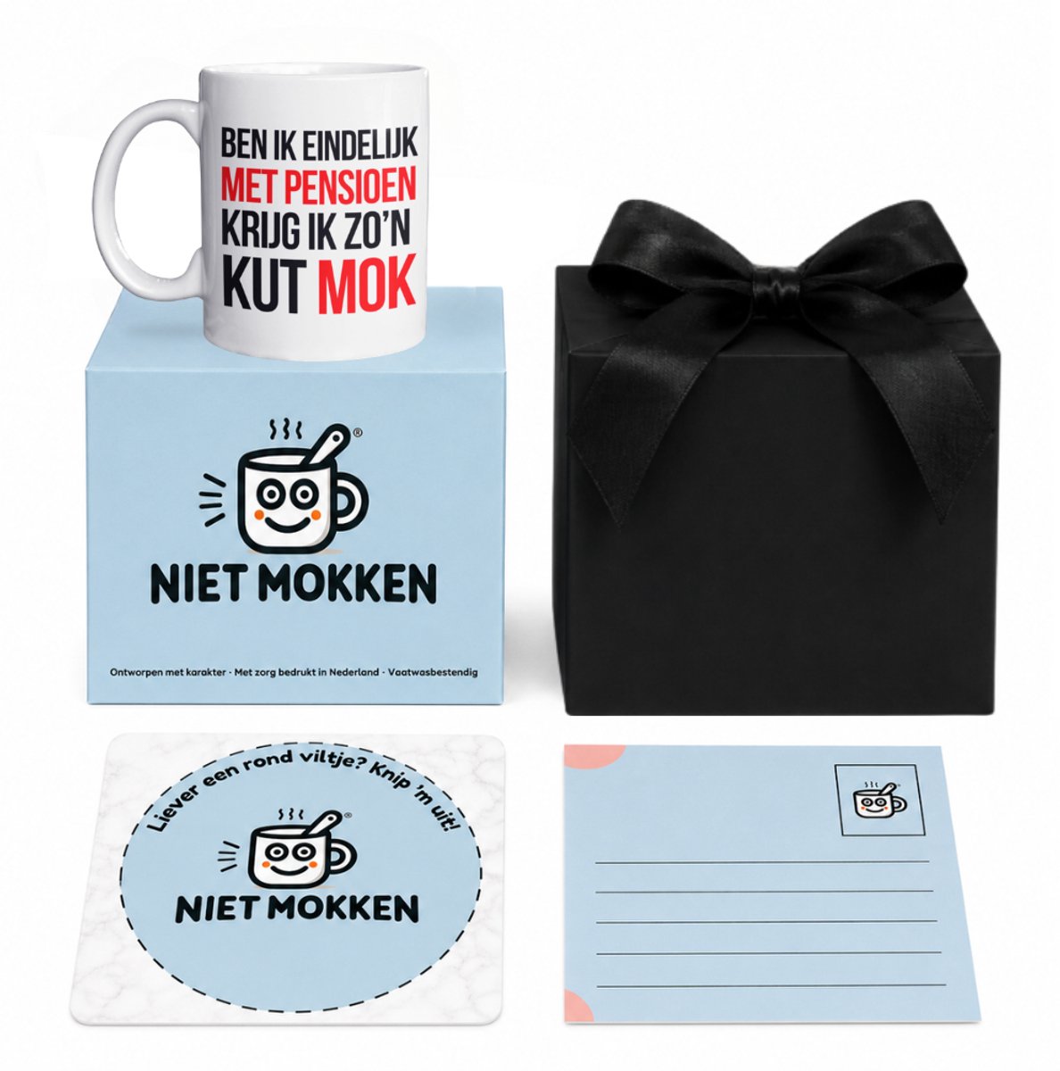 NietMokken.nl - Mok Cadeauset – Pensioen Mok ‘Ben Ik Eindelijk Met Pensioen Krijg Ik Zo’n Kut Mok’ – Cadeau Pensioen Collega – Inclusief Cadeaudoos, Kaartje & Viltje – Aan beide zijden bedrukt