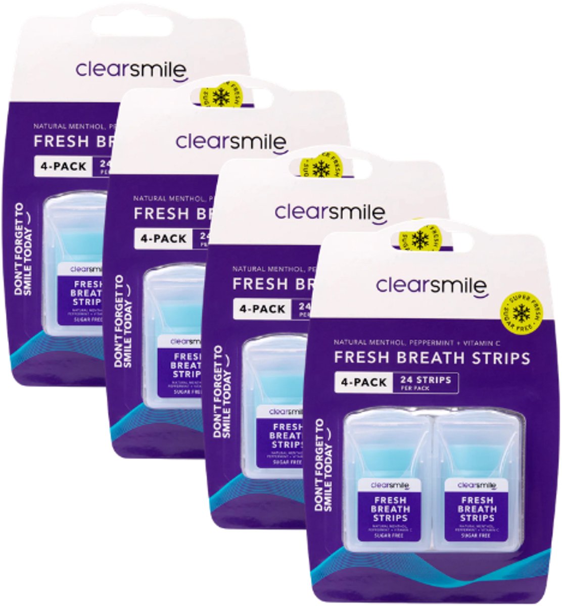 4x Clearsmile Fresh Breath Strips - Mint - 4 pack