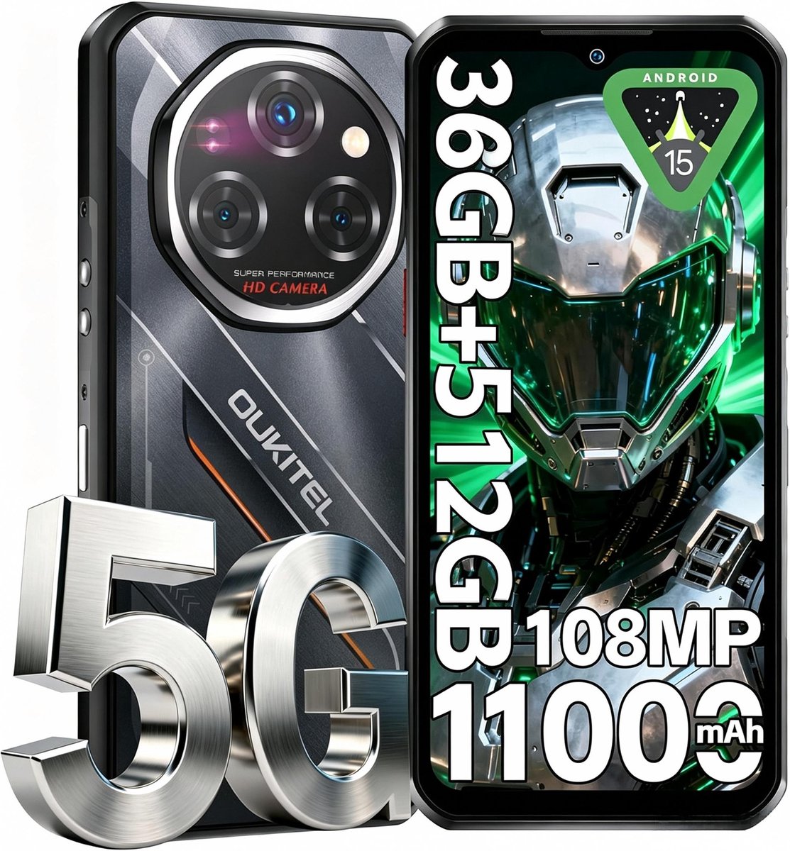 OUKITEL WP62 5G Rugged Smartphone-11000mAh-32GB RAM-512GB ROM-108MP-Android 15-IP68/IP69K-OTG