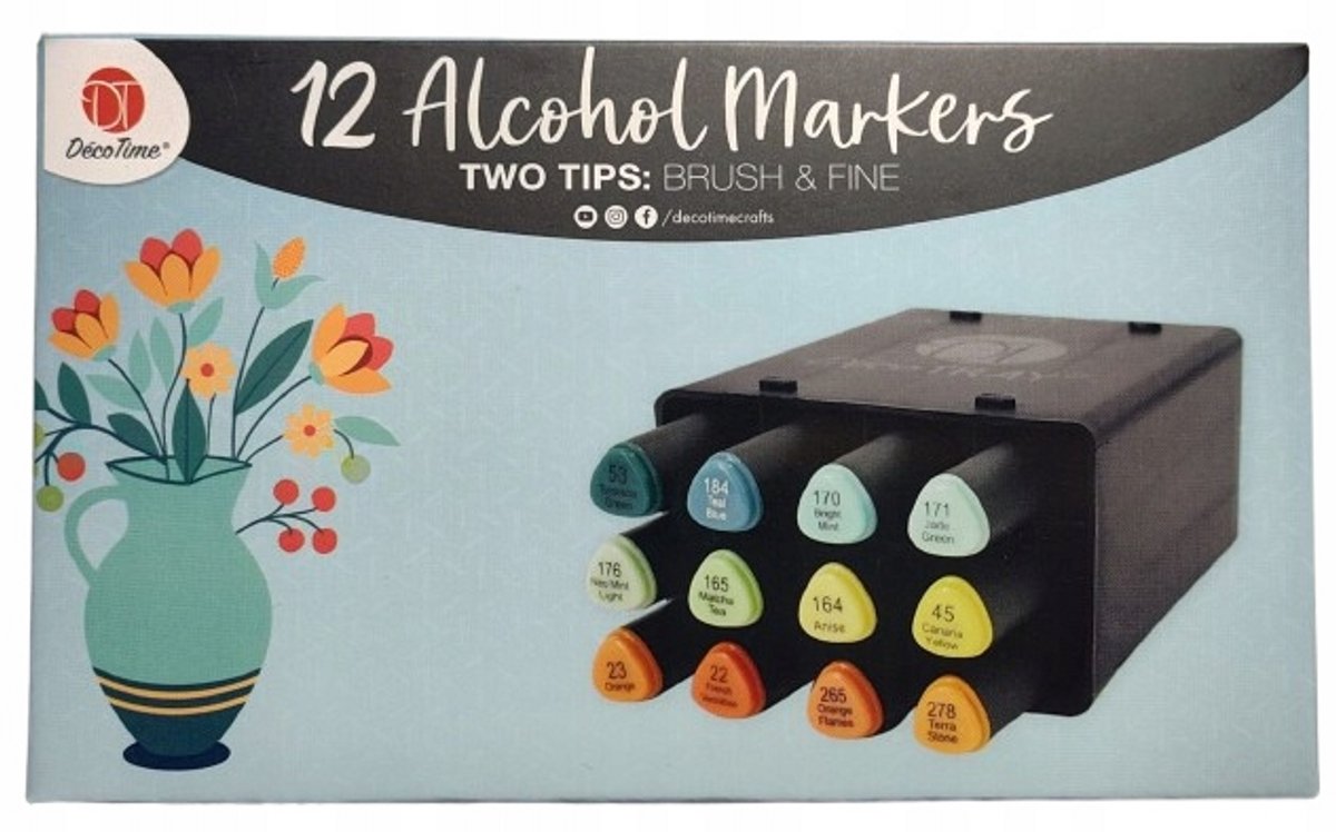 12 Alcohol markers - Twin markers - Dubbelzijdige stiften 12 Twinmakers DecoTime