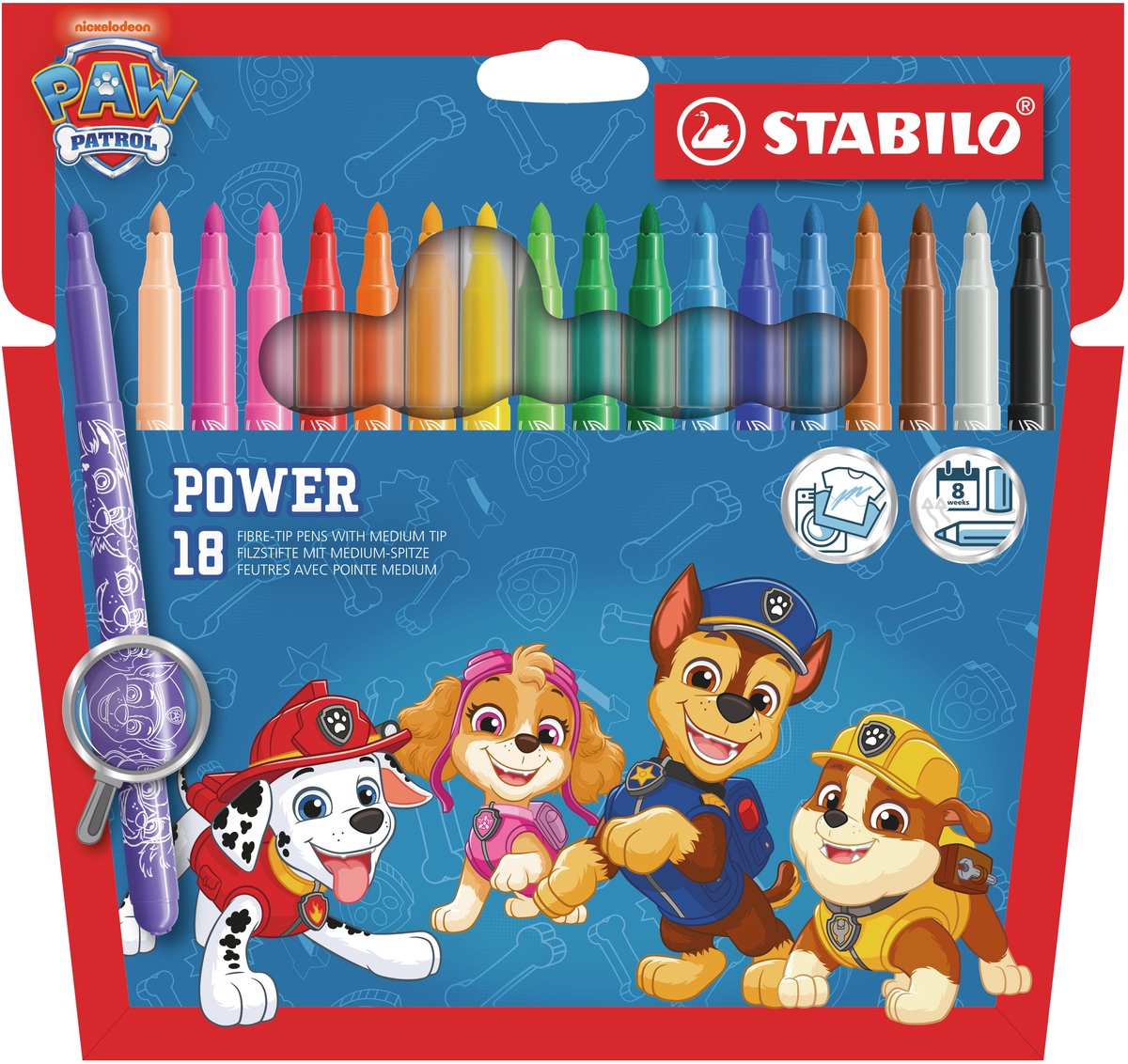 STABILO x PAW Patrol power - Viltstift - Tot 8 Weken Zonder Dop - Etui Met 18 Kleuren