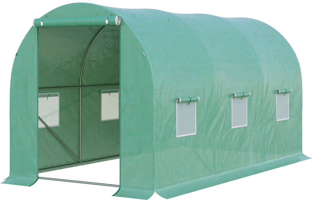 Grote foliekas - broeikas - winterbestendig - verzinkt staal - groen - broeikas - tomatenkas met deur en raam - boogdesign，395 x 195 x 190 m