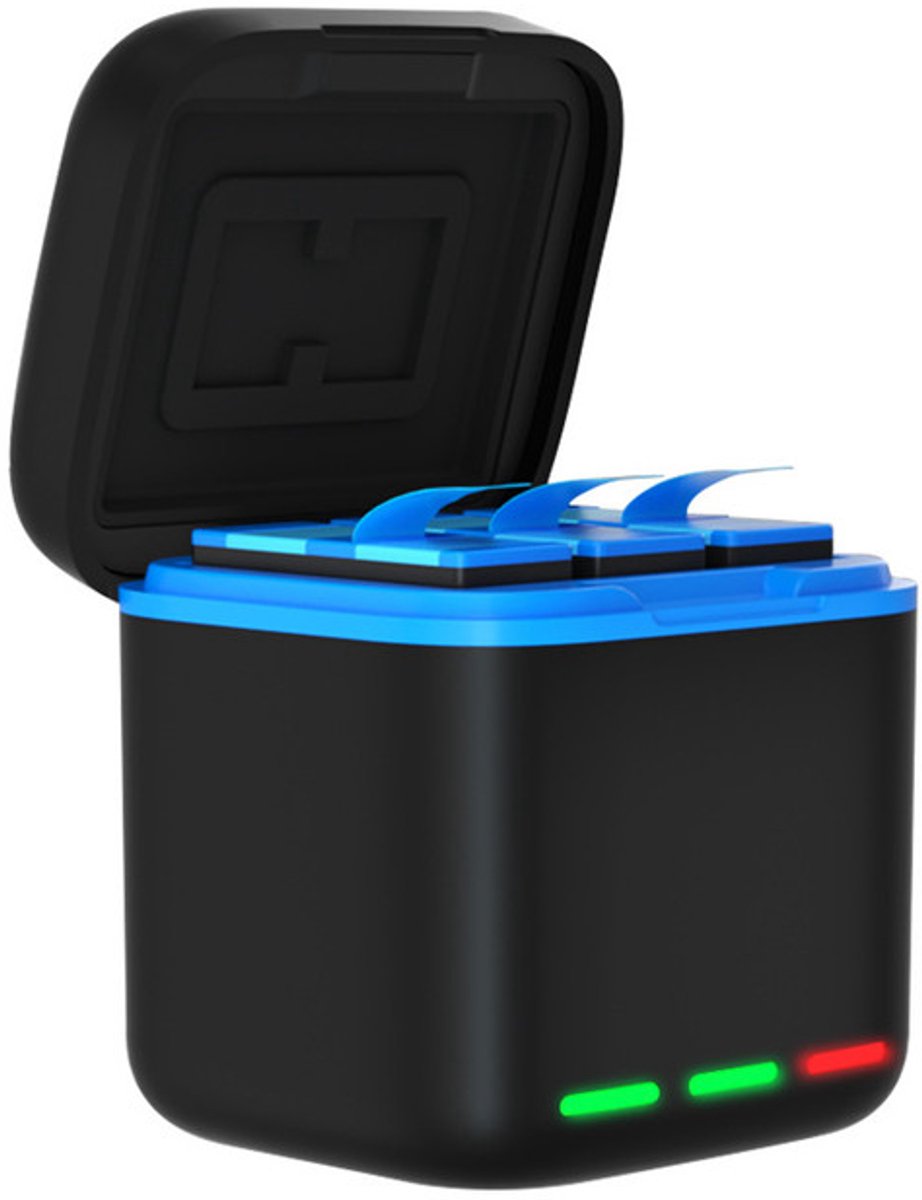 Oplader geschikt voor GoPro 12/11/10/9 - Universele Accu Gopro - Draagbaar 3-in-1 - 3 batterijen - Vierkant - Zwart