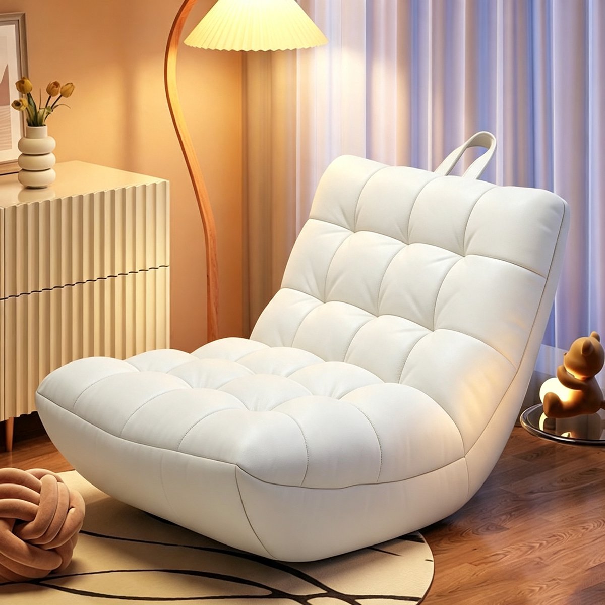 Witte eenpersoons zitzakbank afmetingen 75*85*80 cm zacht en comfortabel geschikt om op te slapen en te ontspannen ideaal voor gebruik op balkons en in slaapkamers