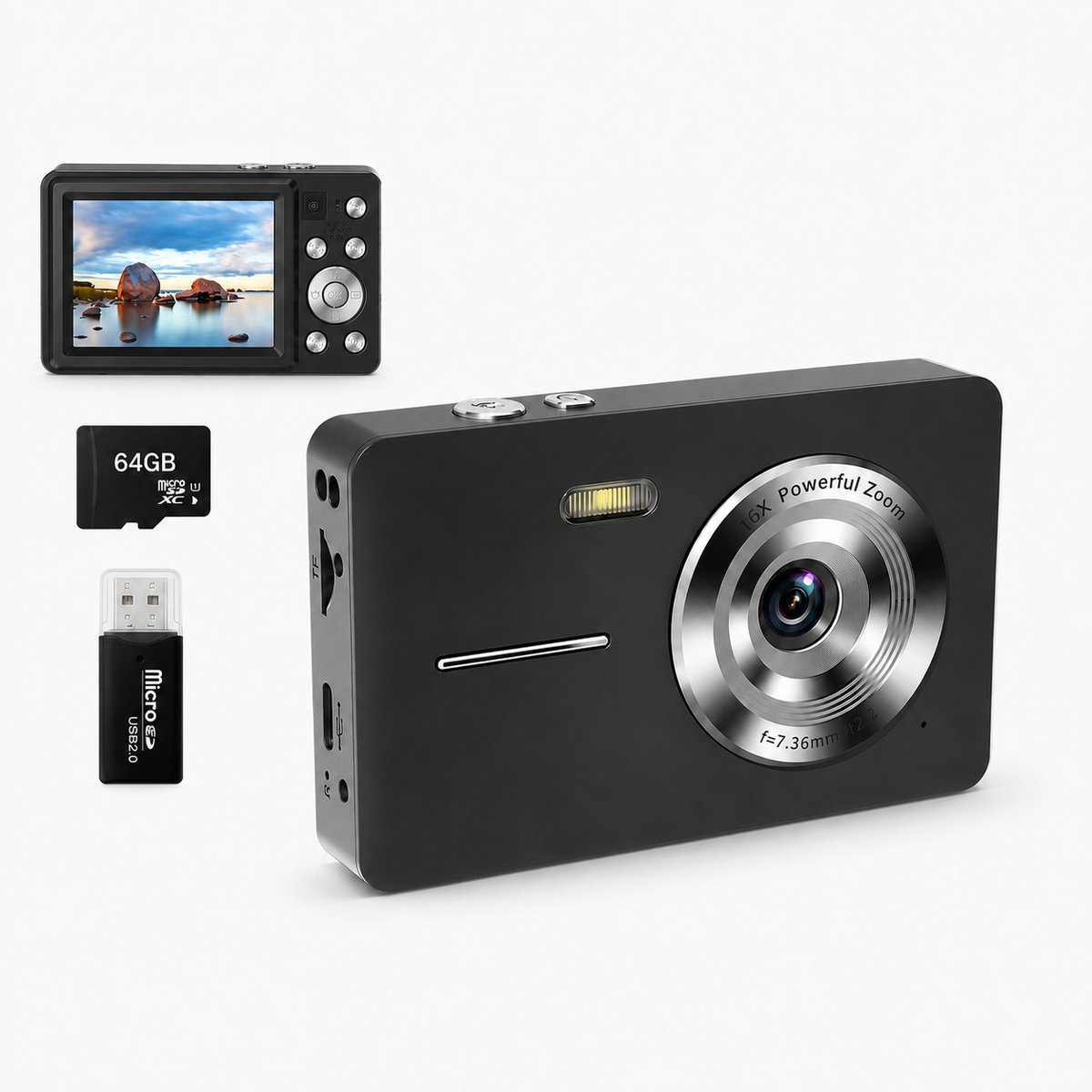 Digitale Camera - 48MP Autofocus - 4K Opname & 16X Zoom - 64GB - Zwart