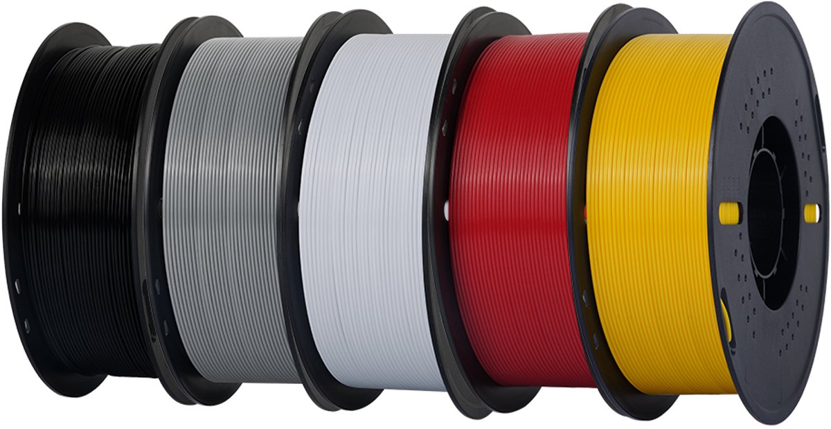 KINGROON Kleurenassortiment PETG Filament 1,75 mm – 5 kg – 5 Rollen van 1 kg – Zwart, Wit, Grijs, Rood & Geel – 3D Printer Filament