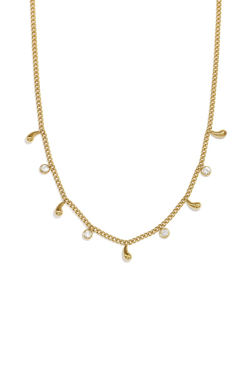 Vloeiende Schakelketting met Druppelvormige Hanger – RVS - Goud